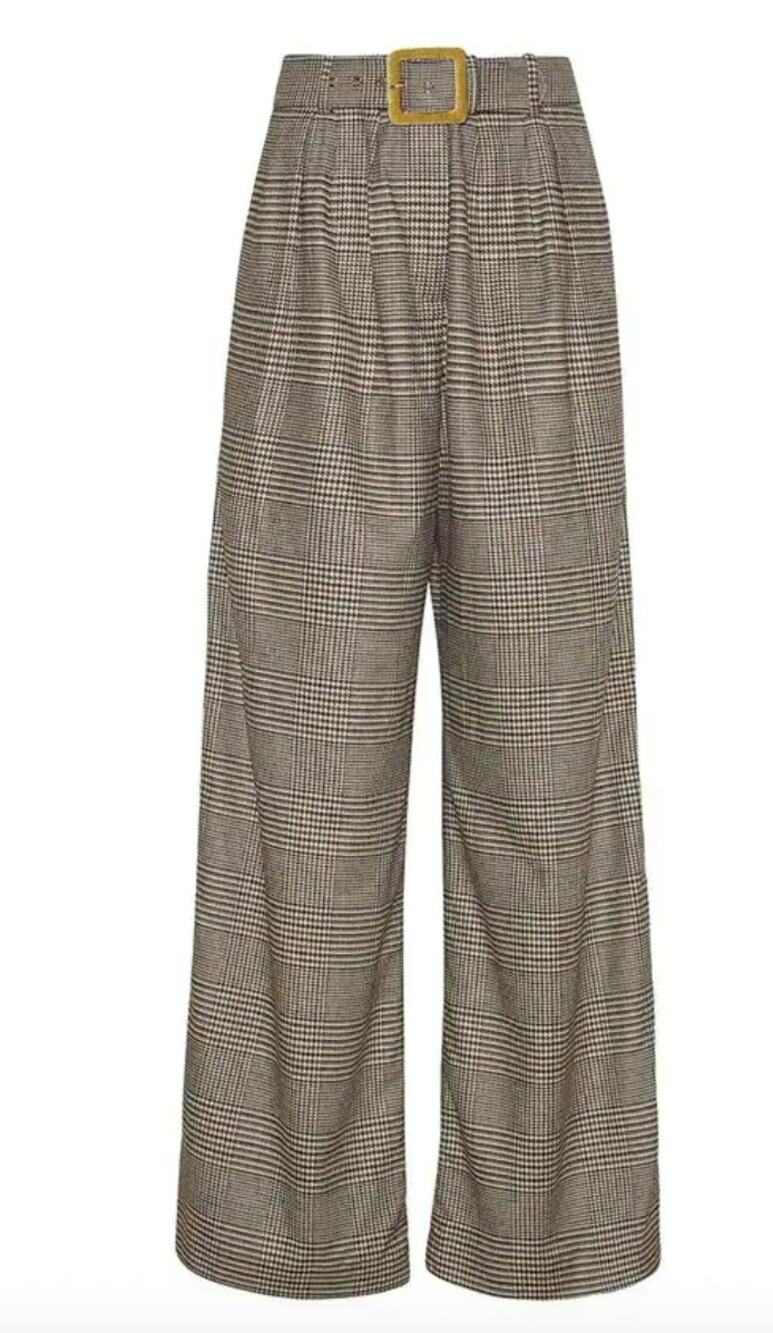 Cara Cara NY Soho Brown Plaid Trouser High Waisted Belted Wide Leg -Workwear